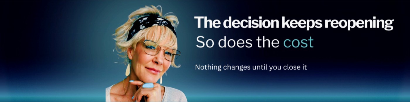 The Meek Method banner with Aimee Meek and the message: The decision keeps reopening. So does the cost.